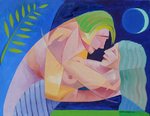 Cubist Cubism Couple Embrace Tropical