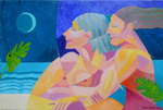 Cubist Cubism Couple Embrace Beach Music